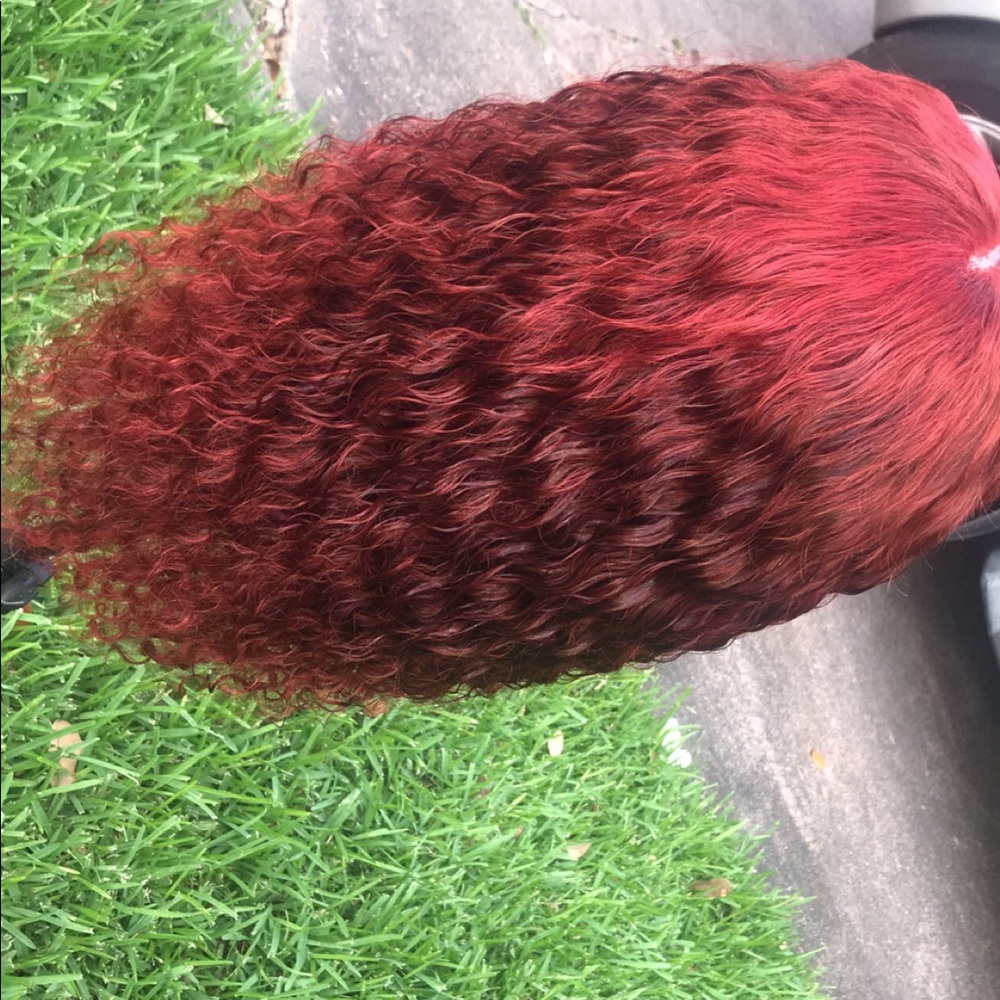 360 cherry red water wave lace frontal